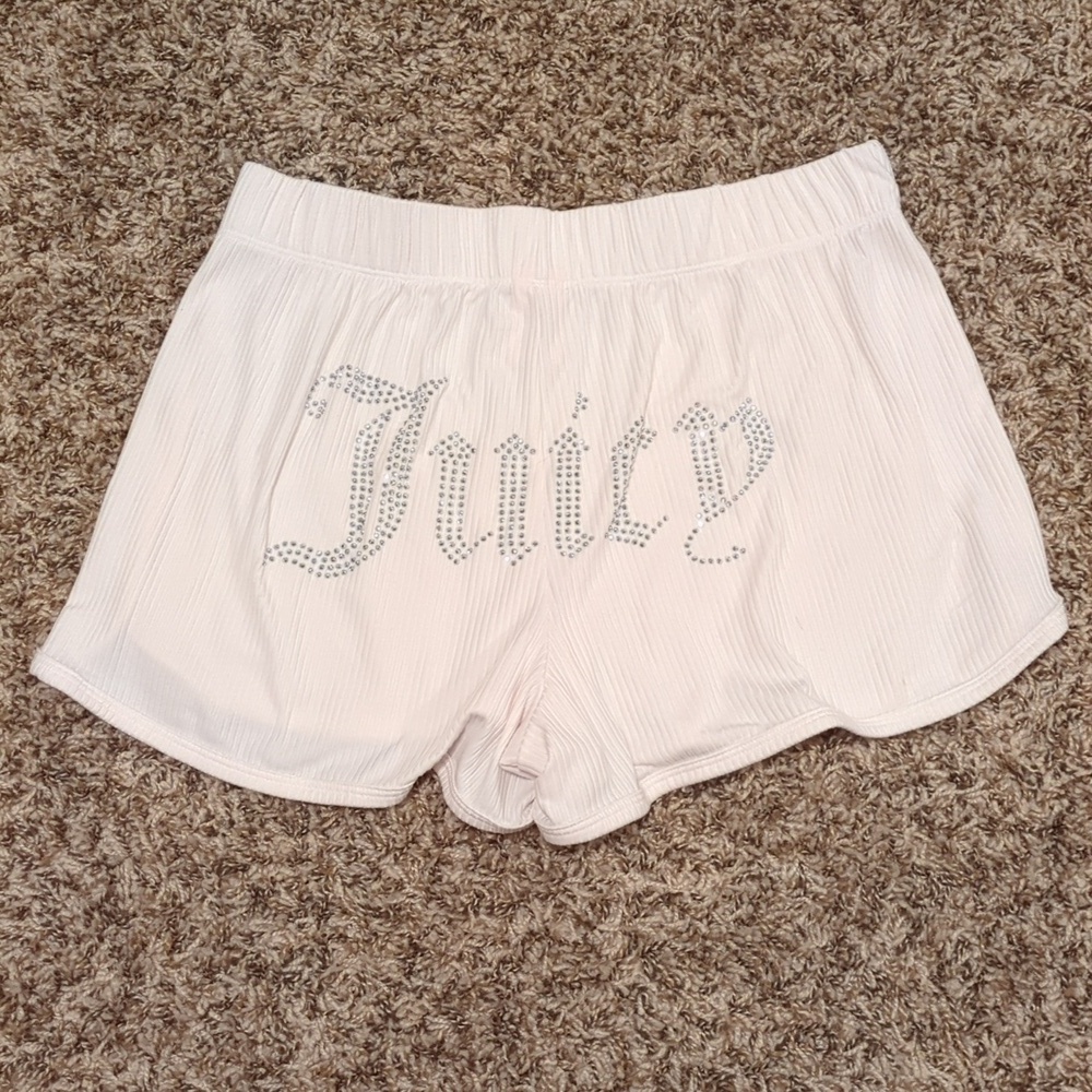 Juicy Couture rhinestone embellished cream high waist soft sleepwear shorts